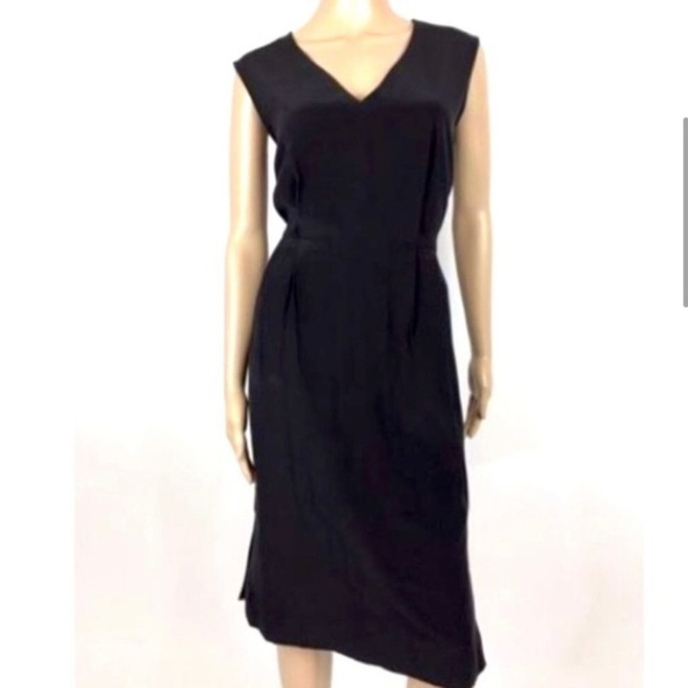 J. Crew V-Neck Sleeveless Black Silk Knee Length Sheath Dress size 4